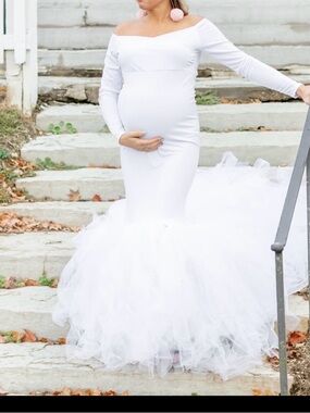 Off-Shoulder White Mermaid Maternity Gown